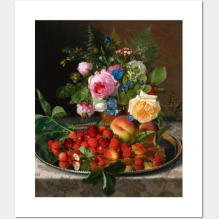 Still Life with Roses and Strawberries on a Silver Salver by Otto Didrik Ottesen Posters and Art